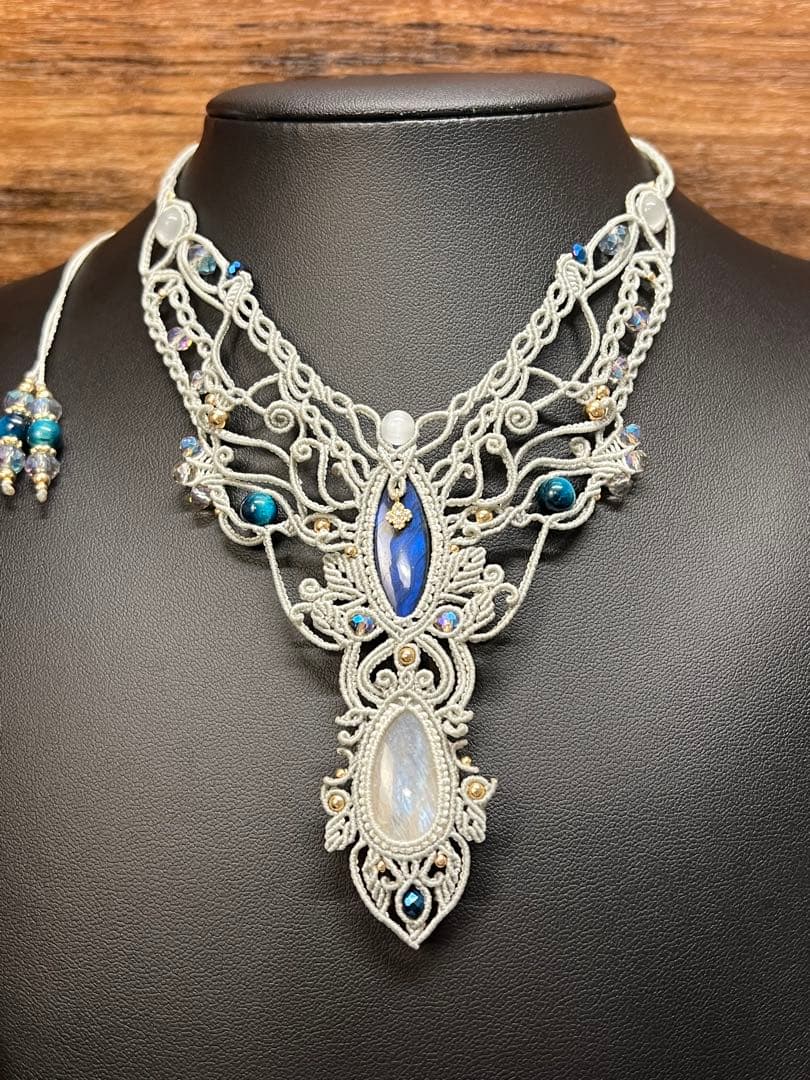 【handmade】マクラメ×ラブラドライト ムーンストーンネックレス