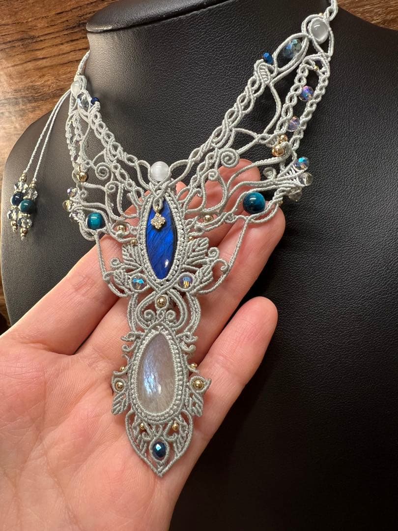 【handmade】マクラメ×ラブラドライト ムーンストーンネックレス