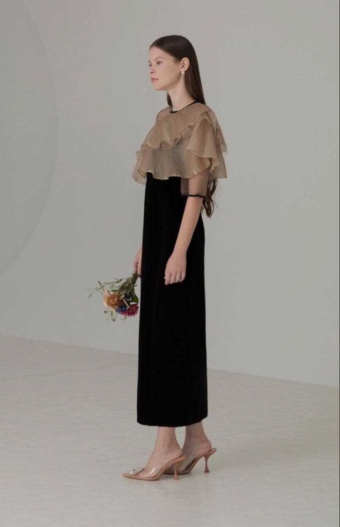 【ぽっちゃま】アシンメトリーティアードフリル3WAYベロアIラインドレス