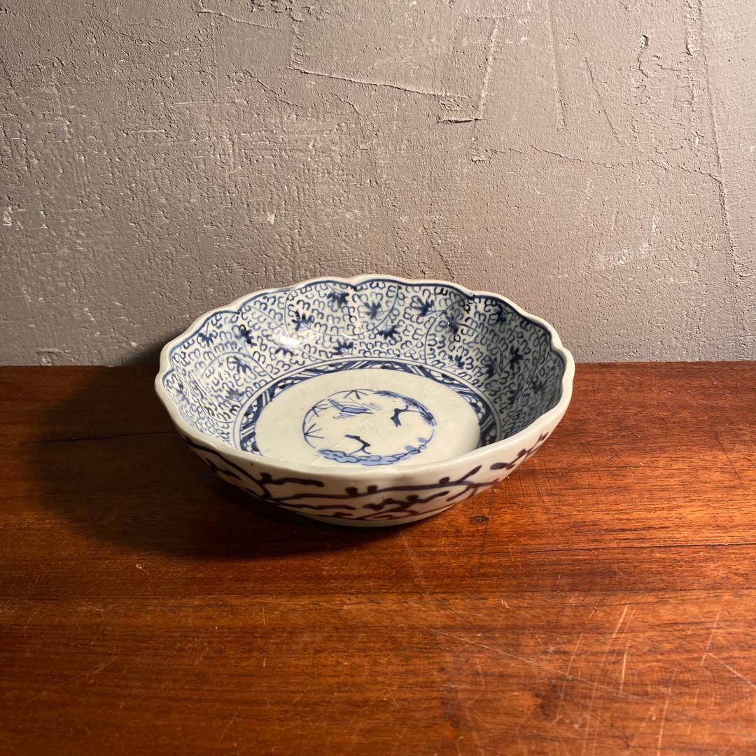 江戸 古伊万里 染付 なます皿 唐草 微塵唐草文 松竹梅 骨董品 器