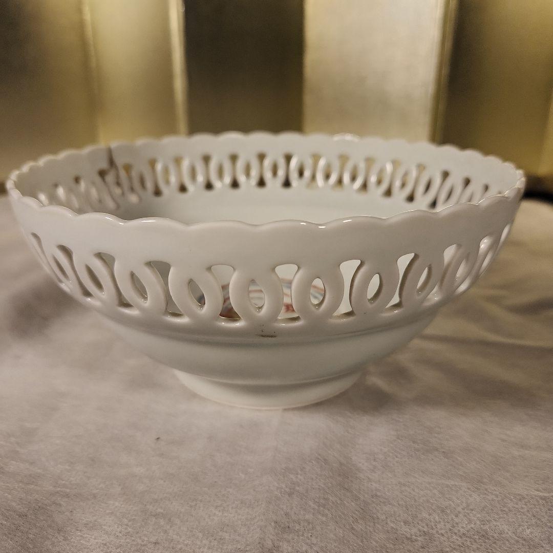 柿右衛門　濁し手　透縁鉢　角福印　金直し有　骨董