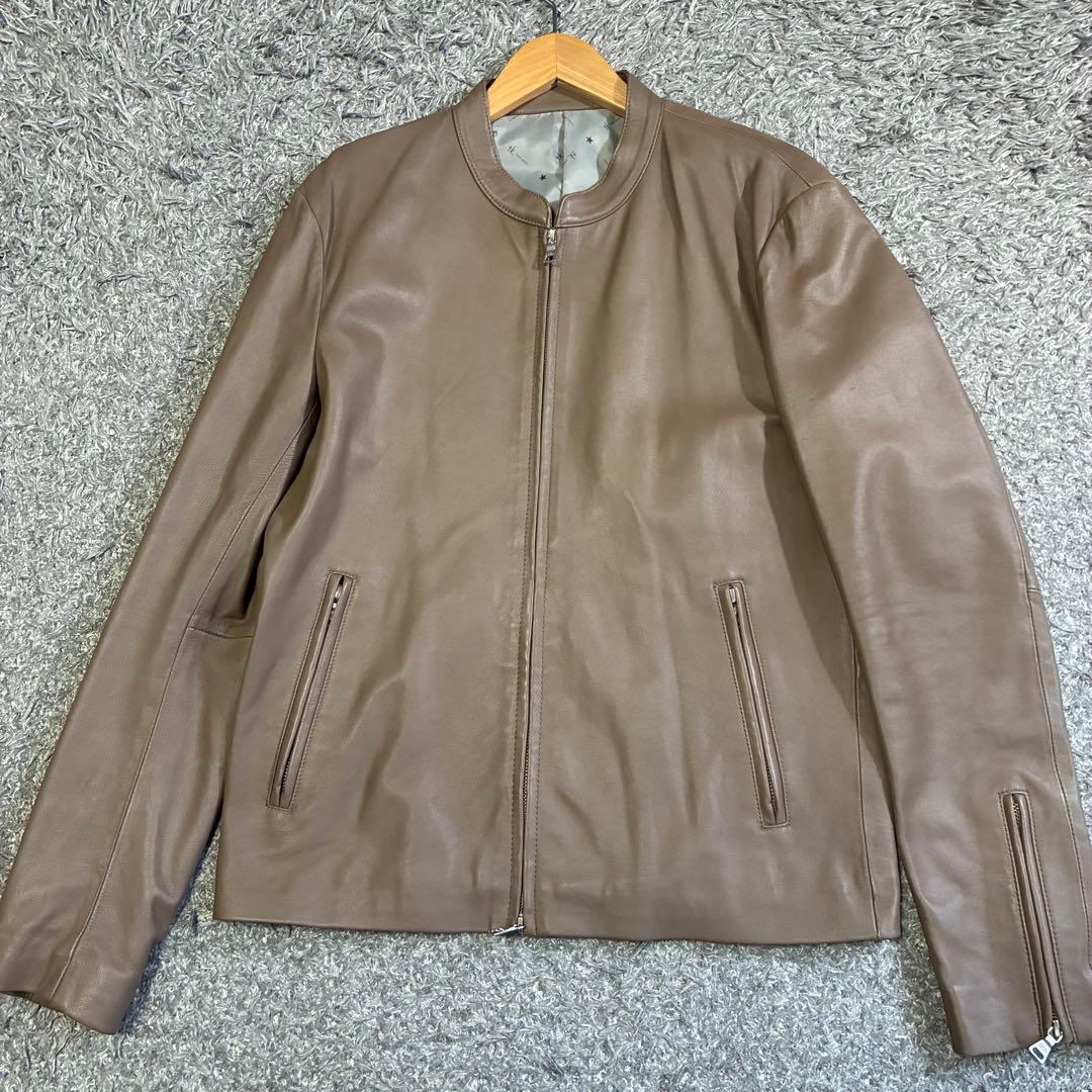 【美品】タケオキクチ ラムレザー シングルライダースジャケット L ベージュ