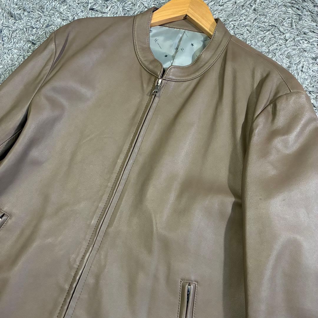 【美品】タケオキクチ ラムレザー シングルライダースジャケット L ベージュ