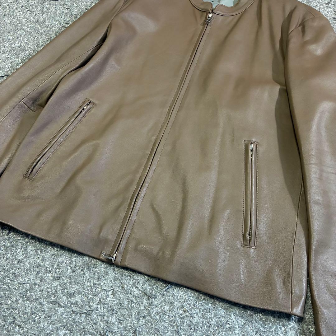【美品】タケオキクチ ラムレザー シングルライダースジャケット L ベージュ