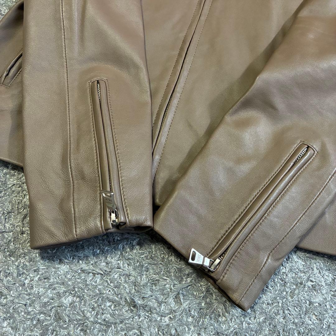 【美品】タケオキクチ ラムレザー シングルライダースジャケット L ベージュ