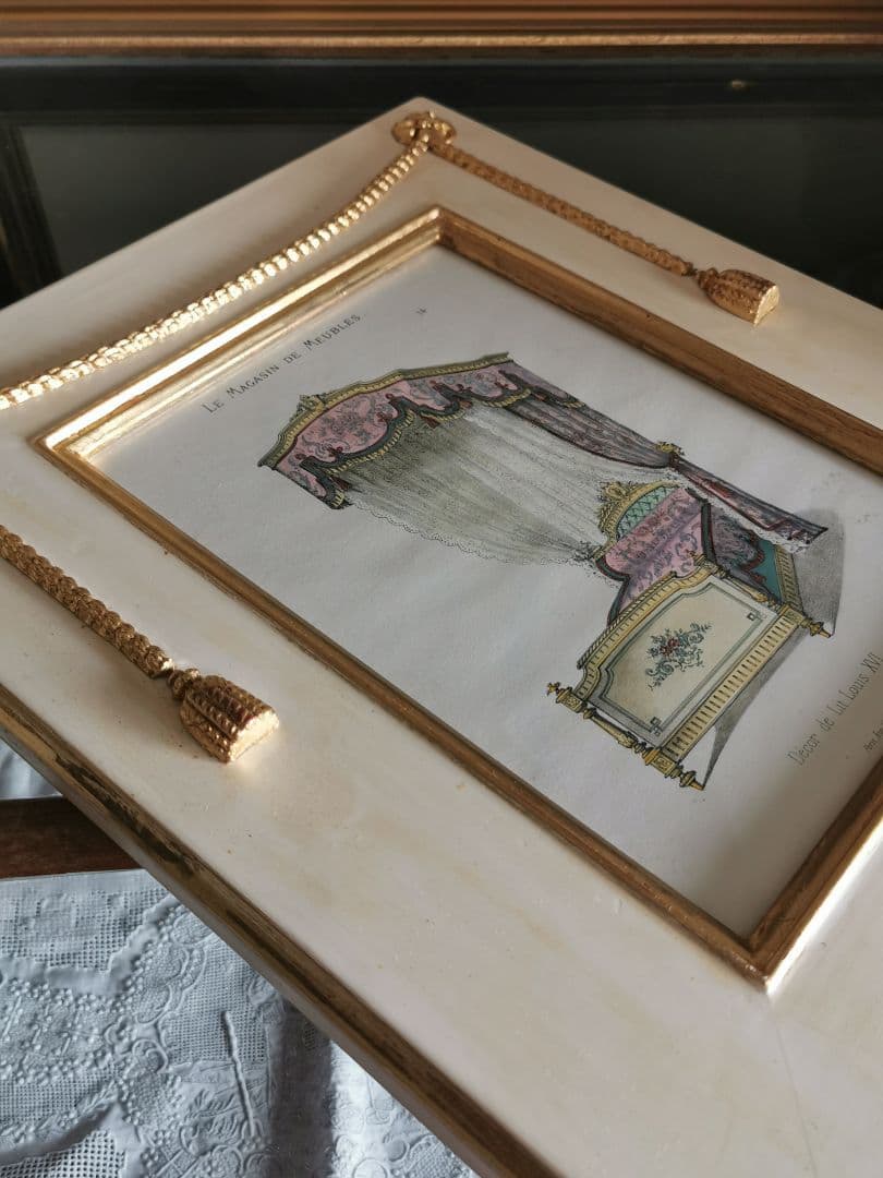 アンティークフランス ルイ16世式天蓋ベッド イタリア額装 マリーアントワネット