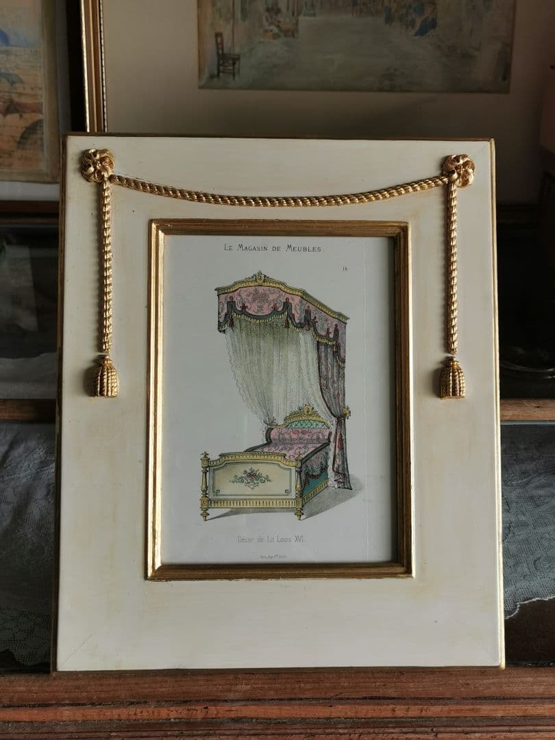 アンティークフランス ルイ16世式天蓋ベッド イタリア額装 マリーアントワネット