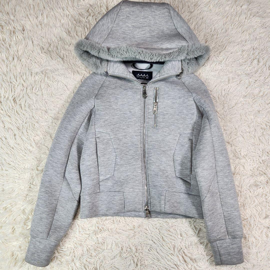 美品 ムータマリン ボンディングパーカー 2way ビッグロゴ ダブルジップ