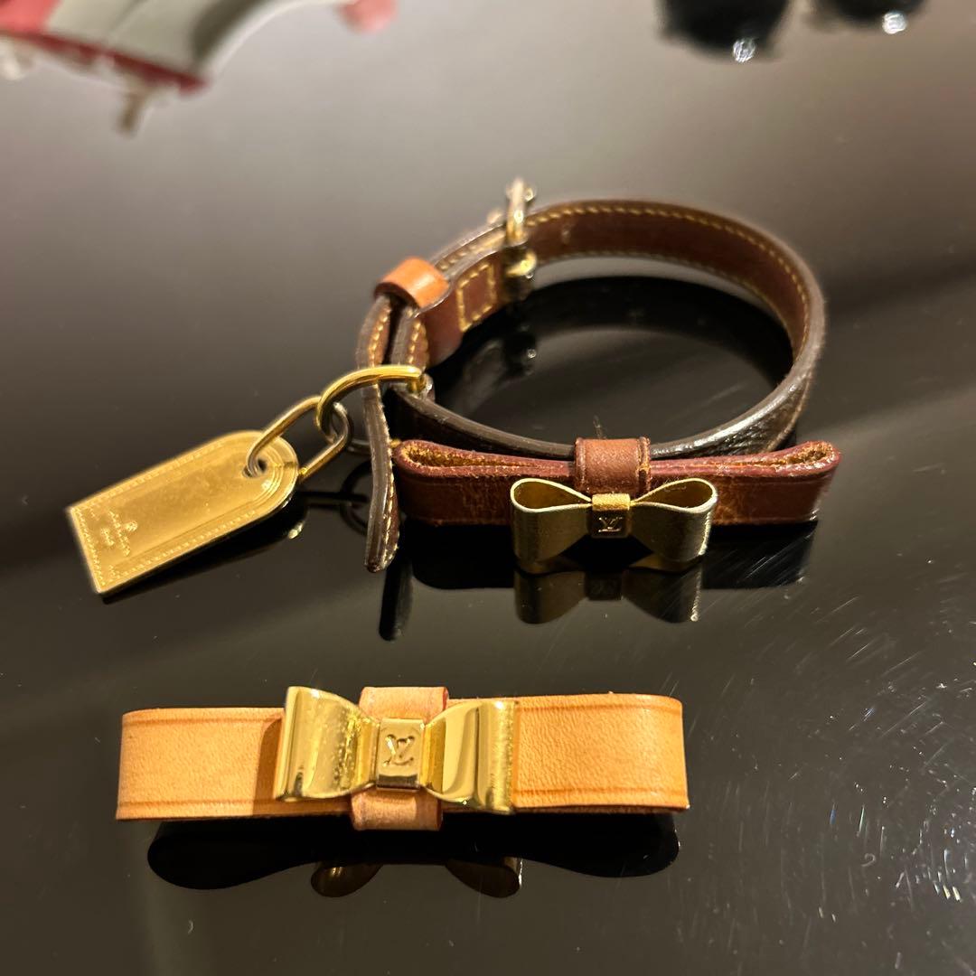 ルイヴィトン　ドッグカラー　首輪　ヌメ革リボン　小型犬　ペット首輪　未使用品