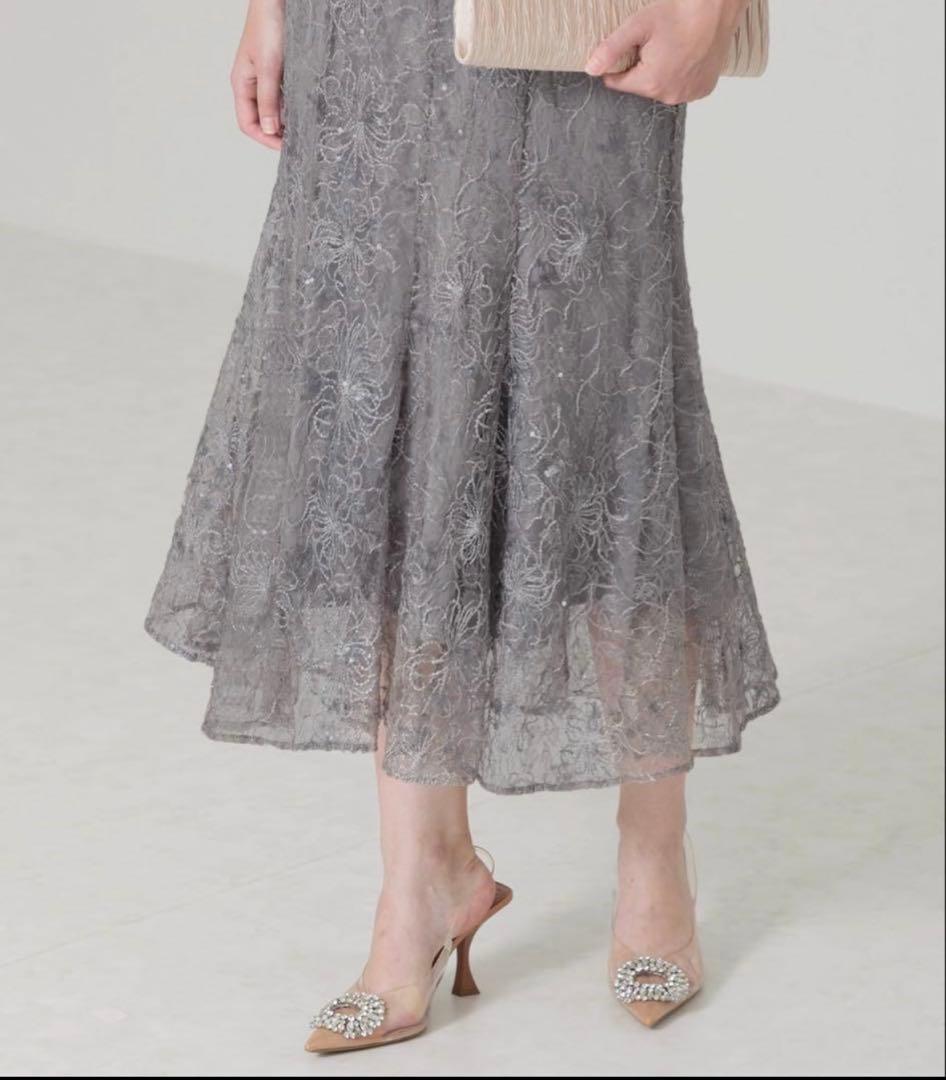 lejaスパンコール花柄刺繍ソフトパフスリーブマーメイドラインドレスワンピース