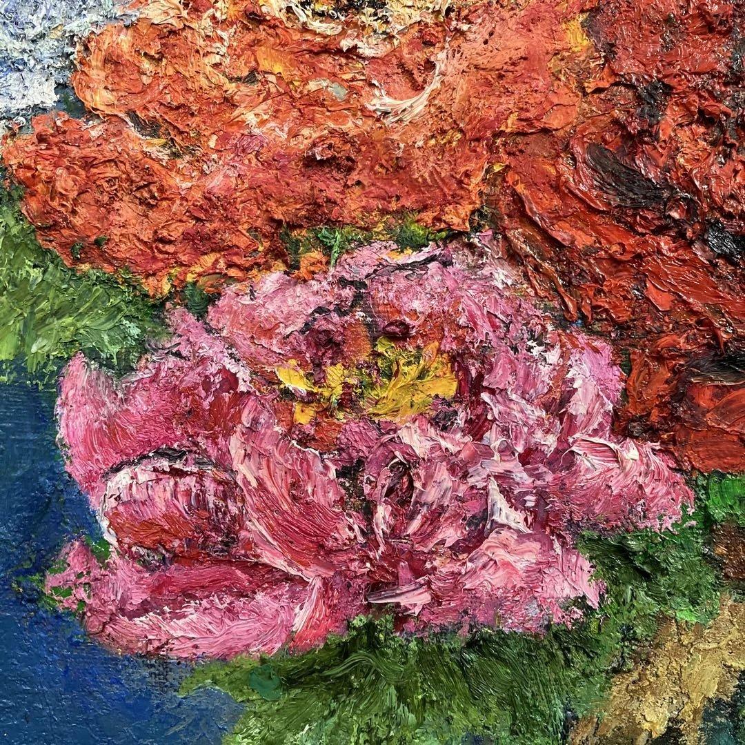 油彩　荒井慧(あらいさとし)「静物　P15」花　壺　果物