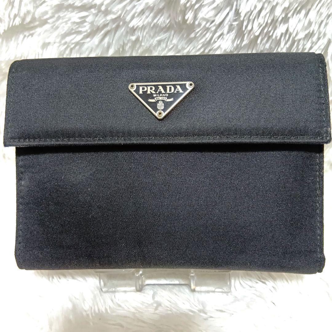 美品　プラダ　三つ折り財布　テスートナイロン　三角ロゴプレート　ブラック　正規品