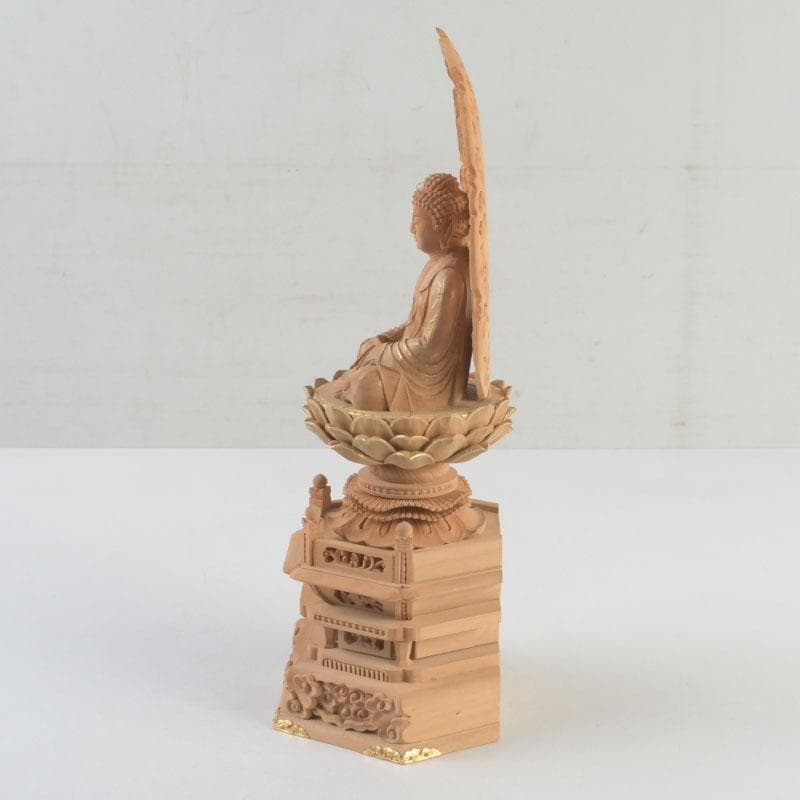 仏教美術　桧彫刻　釈迦如来座像　仏像　蓮華台　C　9251