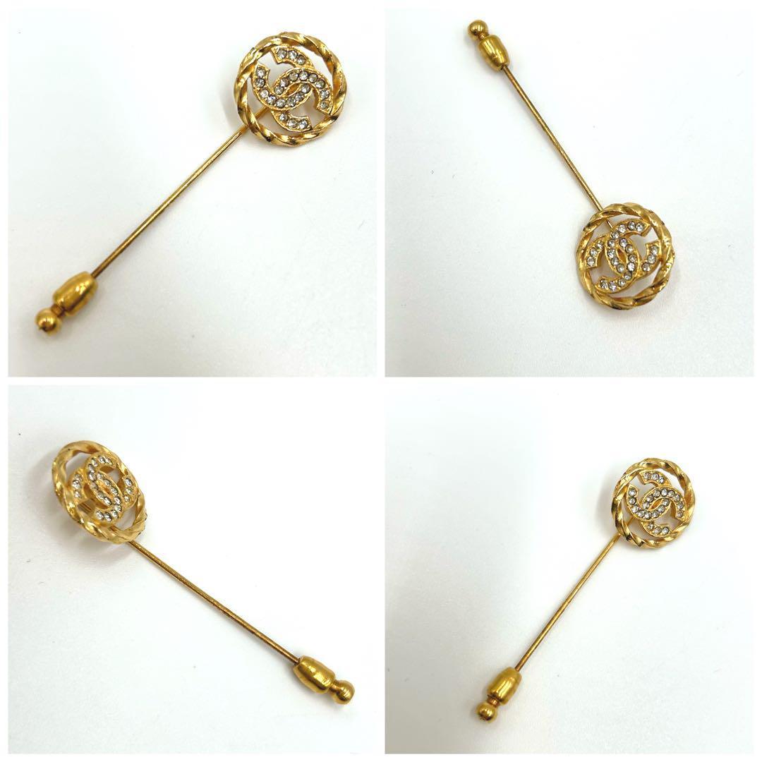 【美品】CHANEL シャネル　ココマーク　ピンブローチ　ラインストーン