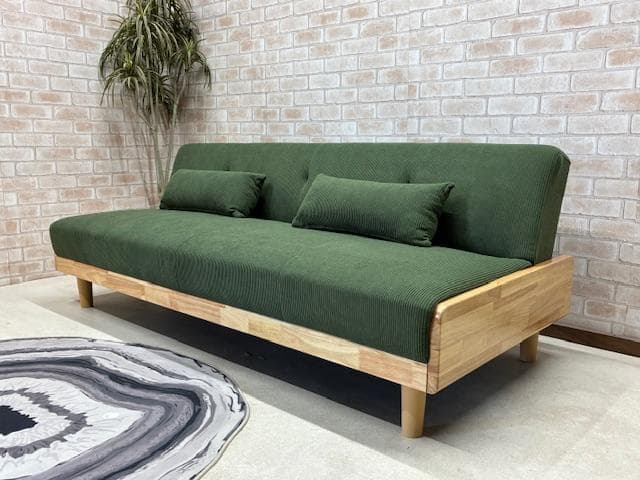 ソファーベッド　ソファ　コーデュロイ　カーキ　北欧風　新品