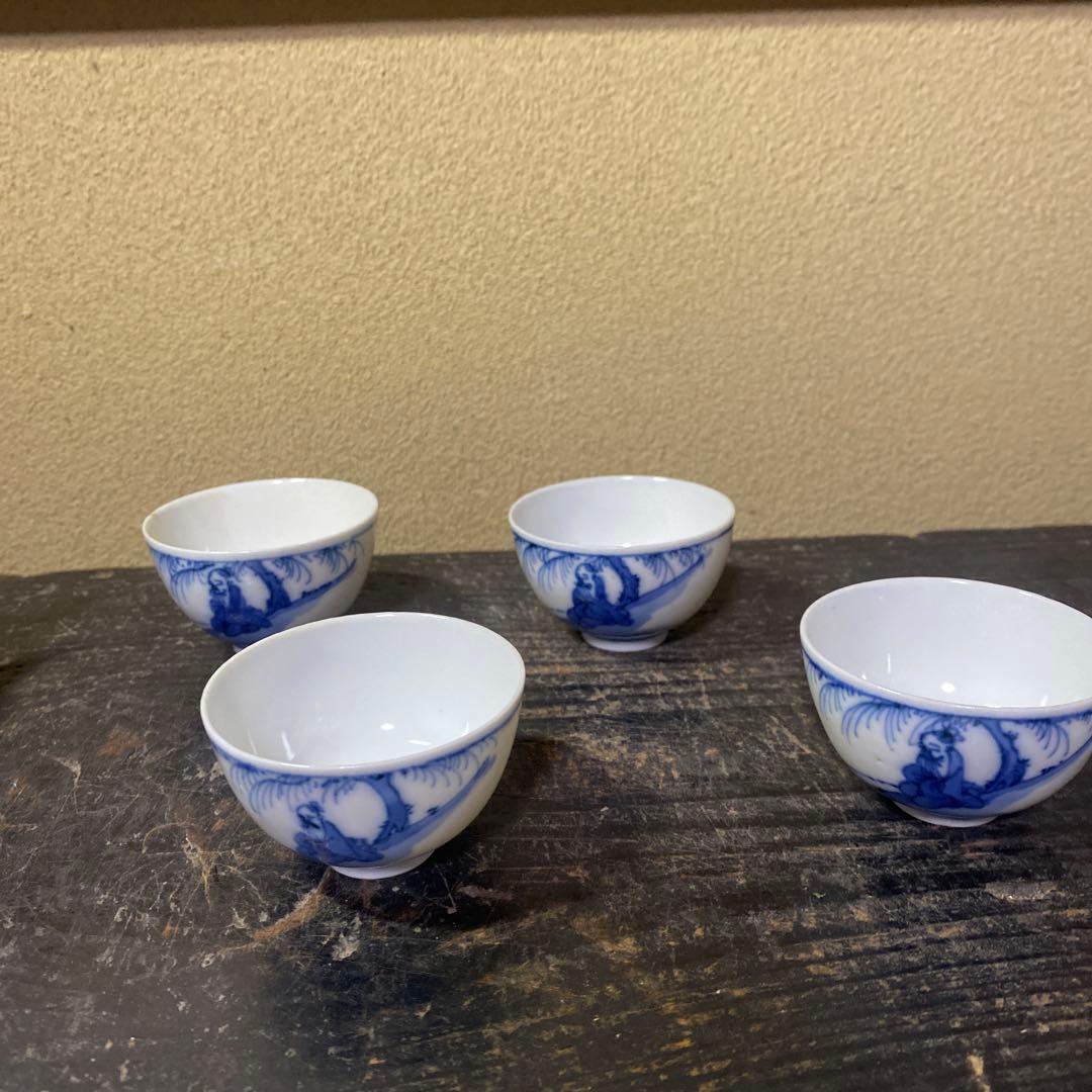 中国年号入　染付人物分煎茶器セット