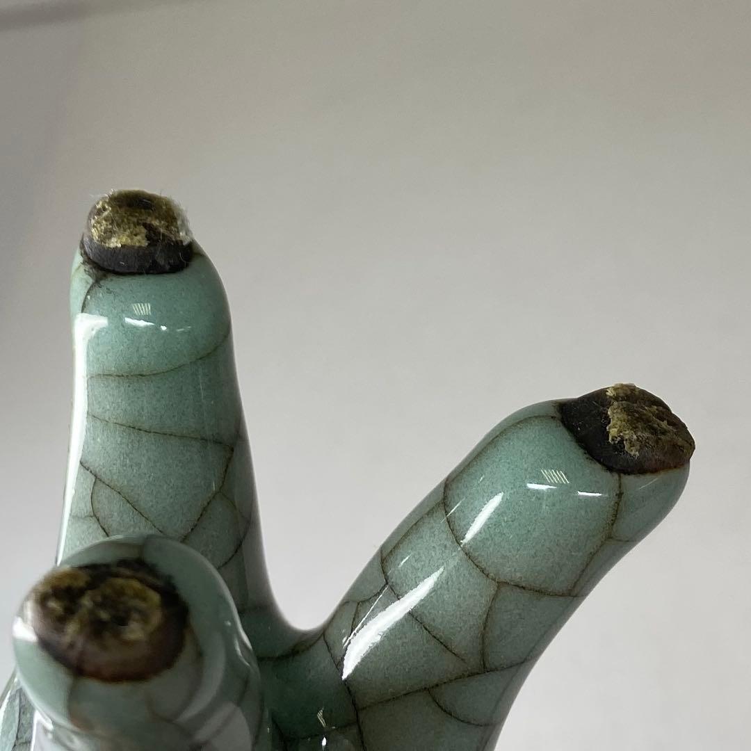 専用　中国古窯　哥窯青磁ひび焼　爵　高さ9.5㎝　東な7-0329☆2F