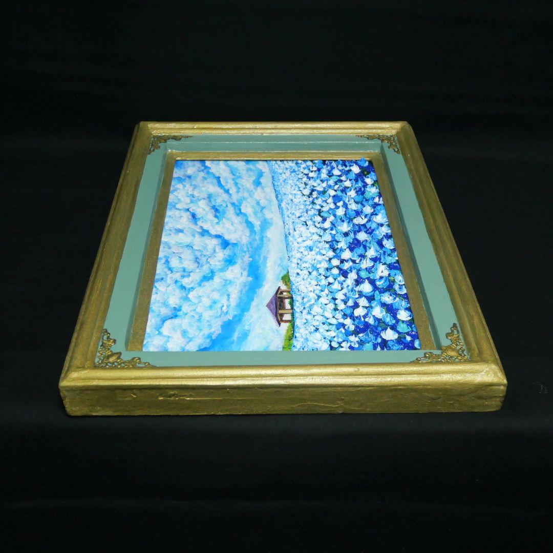 油絵 油彩 油彩画 絵 絵画【青空と雲のネモフィラ】