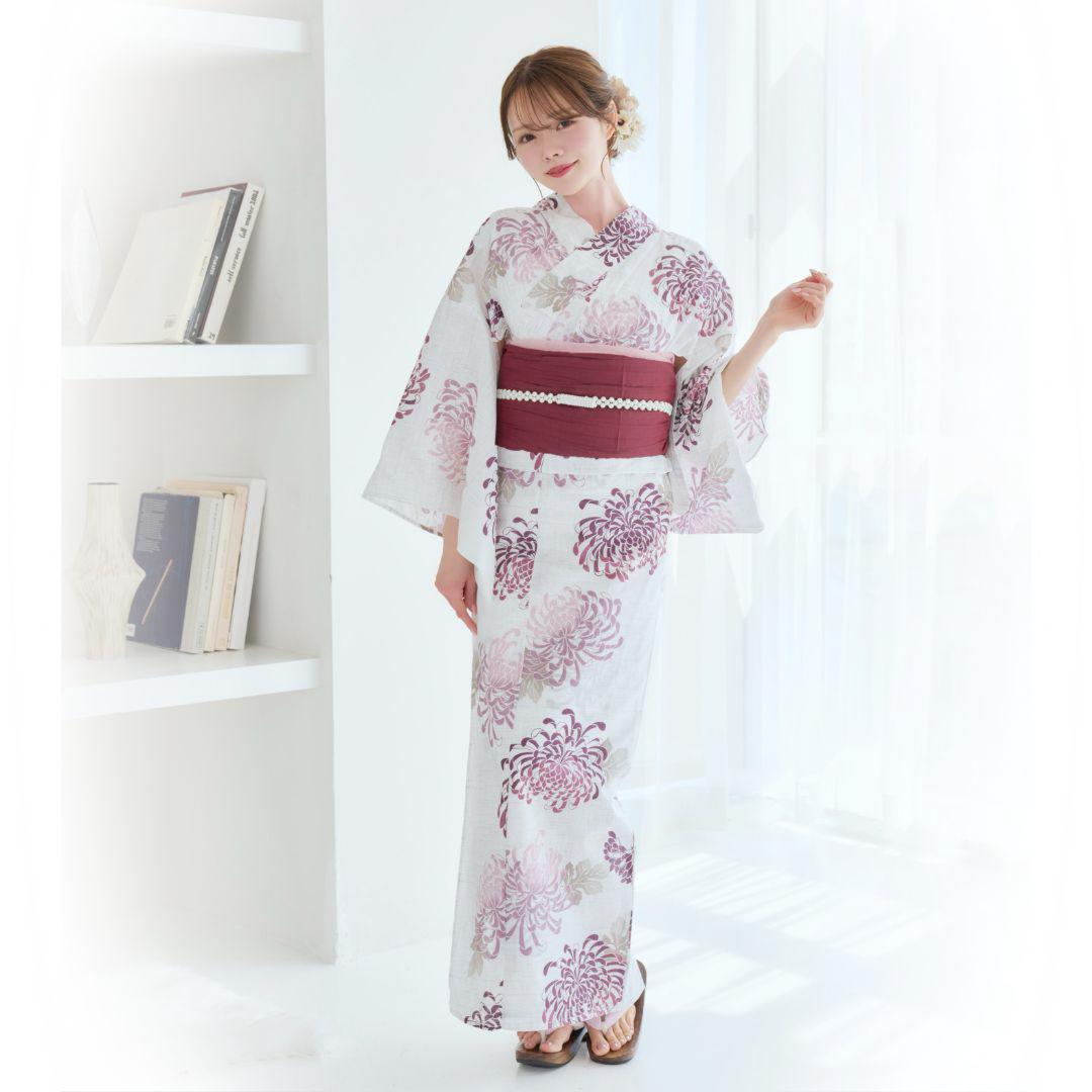 二部式浴衣 セパレート浴衣 3点set えんじ色の菊散らし Y5-18-2