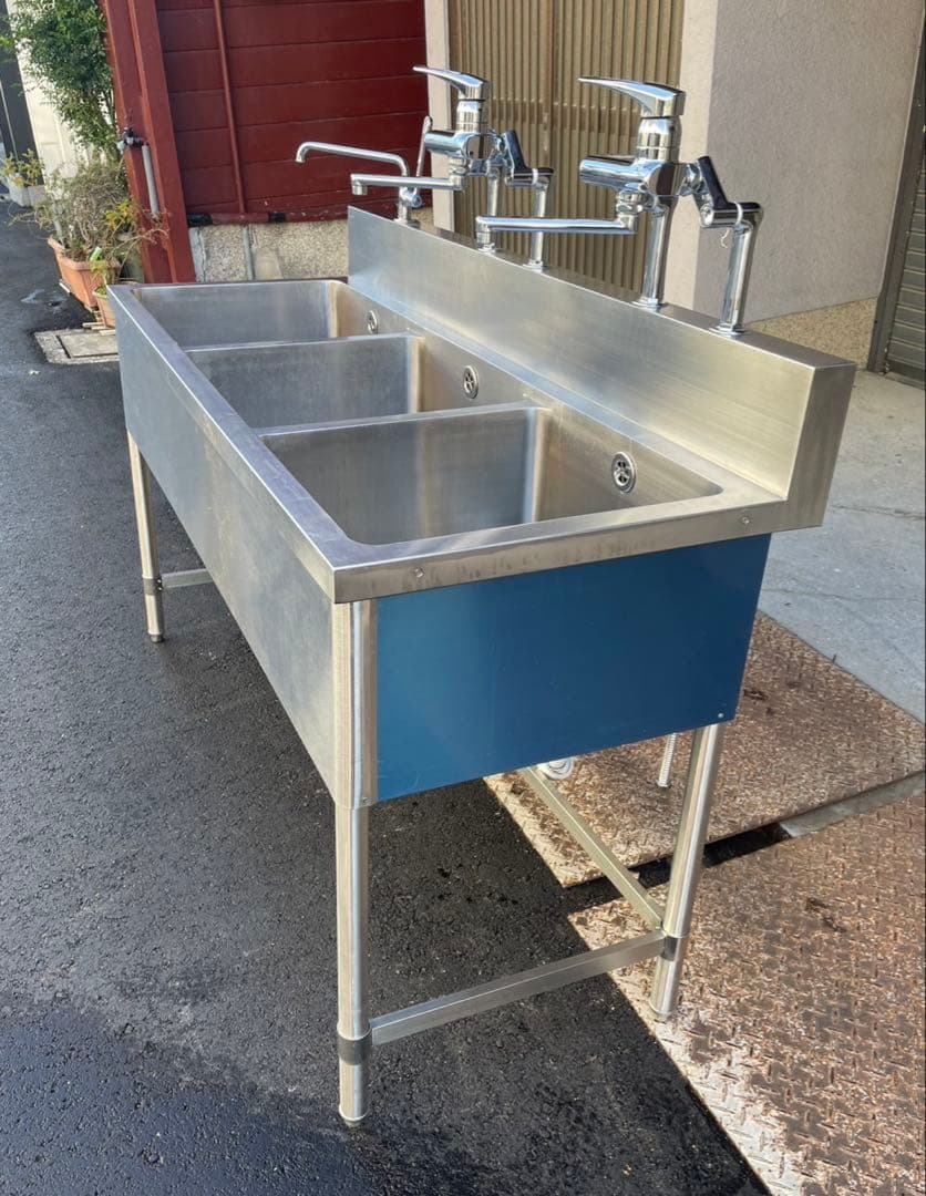 業務用 3槽シンク 3口蛇口付き 混合水栓付き 幅1500×奥600×高さ850