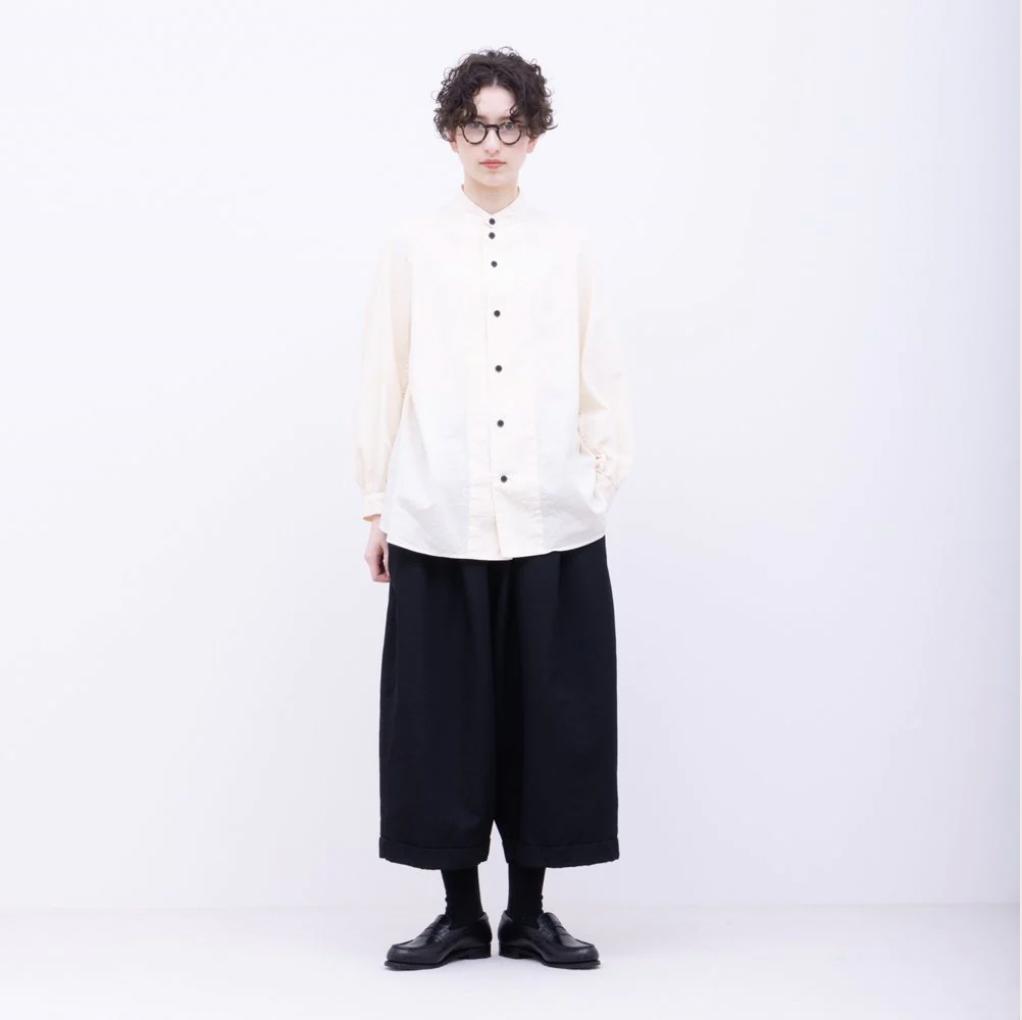 FIRMUM 2/40 梳毛ハードギャバ ギャザーワイドパンツXS