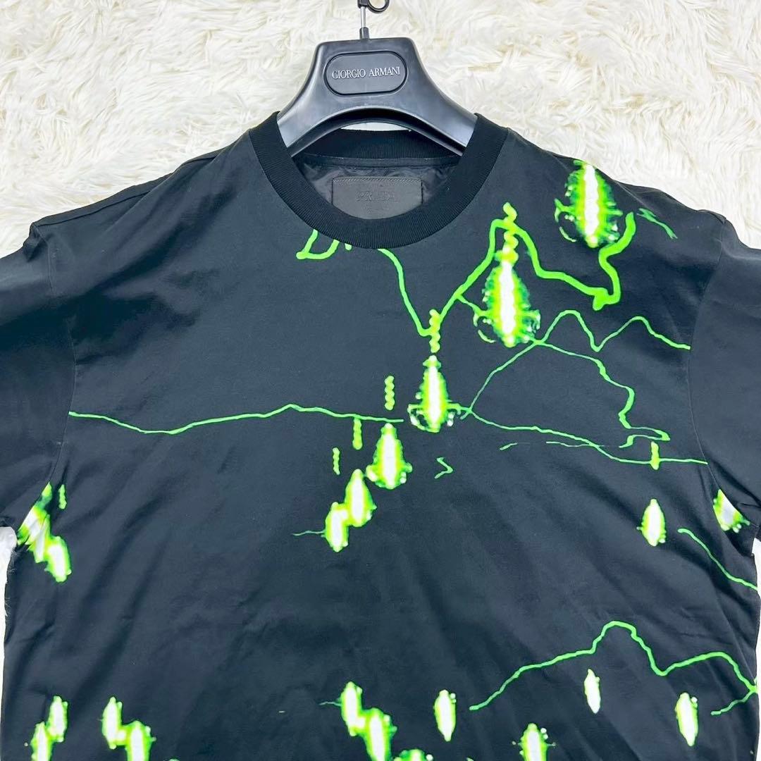美品　19FW プラダ　半袖Tシャツ　ネオングラフィック柄　ブラック XL