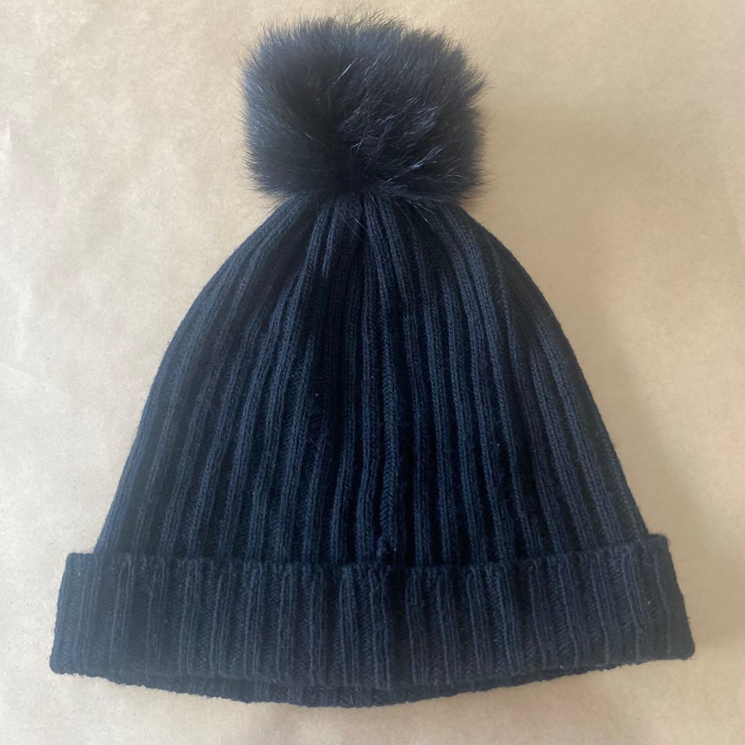 MONCLER ニット帽 黒 ポンポン付き