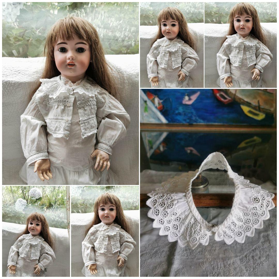 アンティークフランス 透かしと盛上げ手刺繍のガロンレース スカラップトリム付け襟