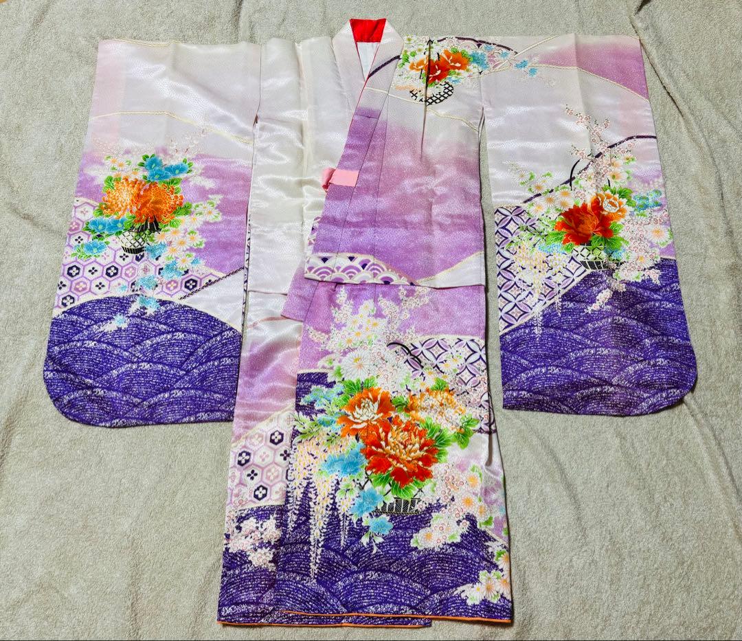 七五三 着物セット 紫と淡い桜色（ピンク）7歳