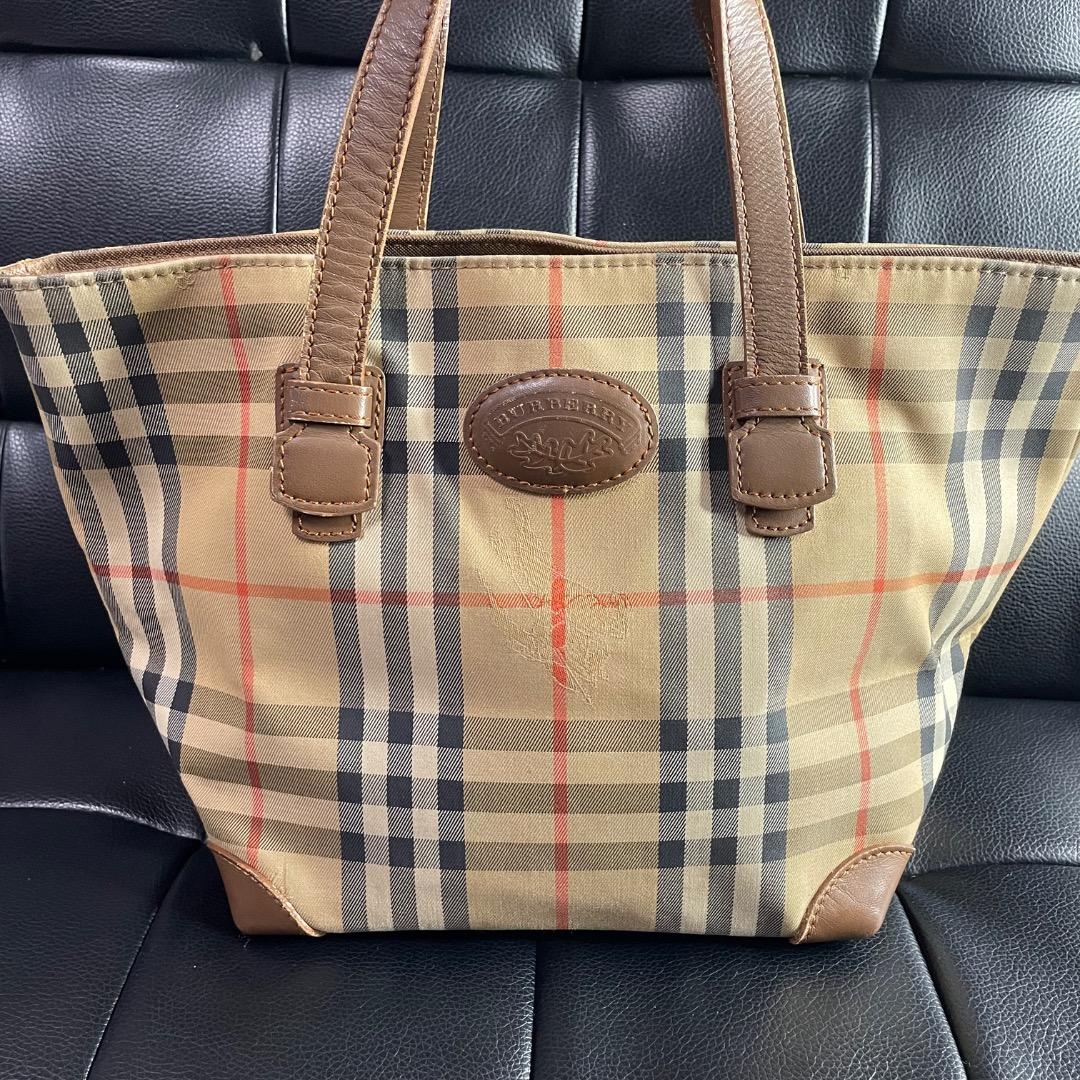 ✨ヴィンテージ✨バーバリー 舟型ハンドバッグ ノバチェック ナイロン ベージュ系
