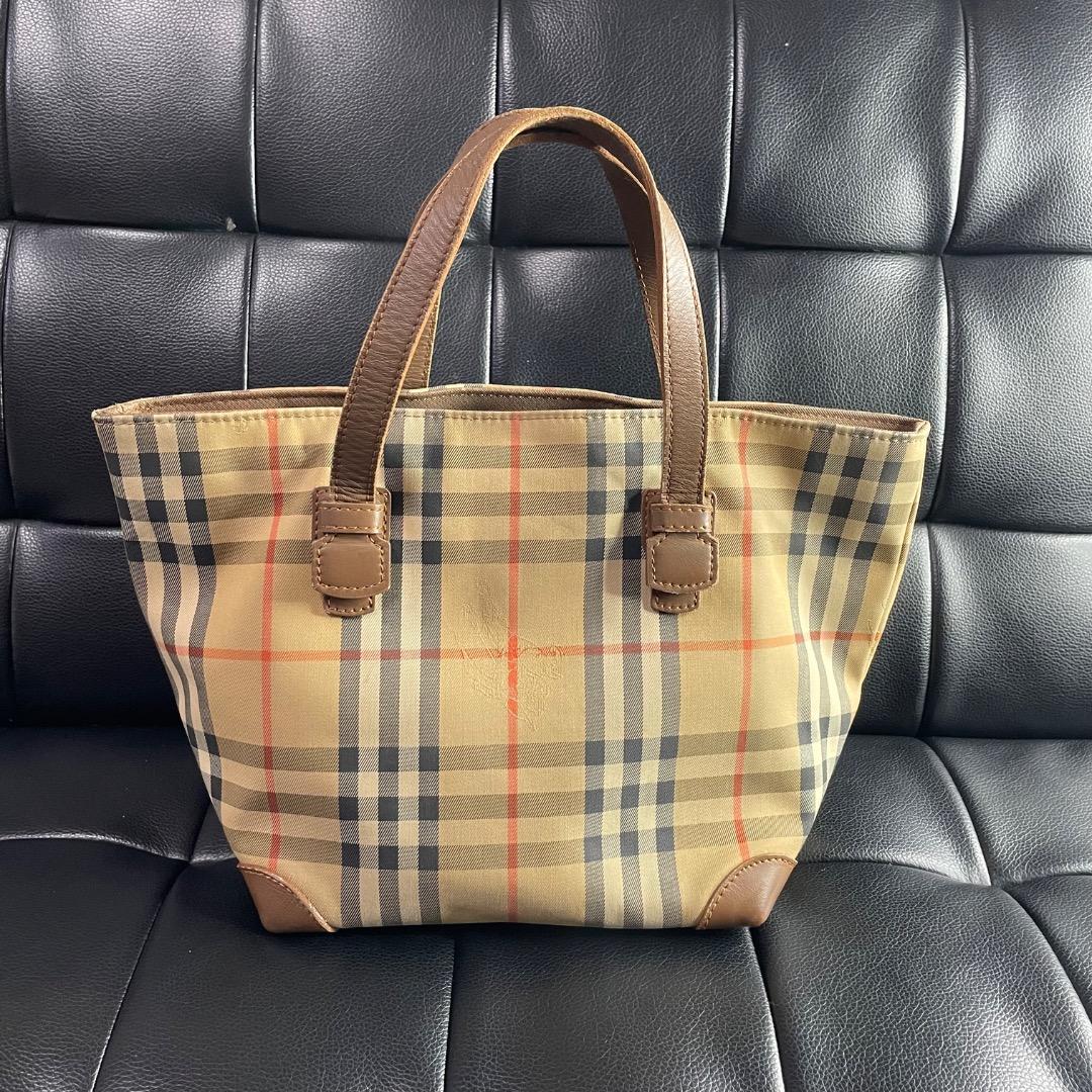 ✨ヴィンテージ✨バーバリー 舟型ハンドバッグ ノバチェック ナイロン ベージュ系