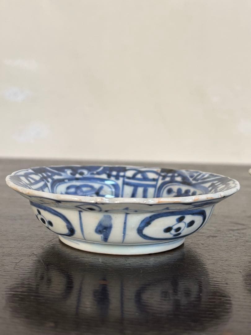 染付芙蓉手獣面図 小皿 モンスターマスク 縁起物 古伊万里 三田焼 5客揃