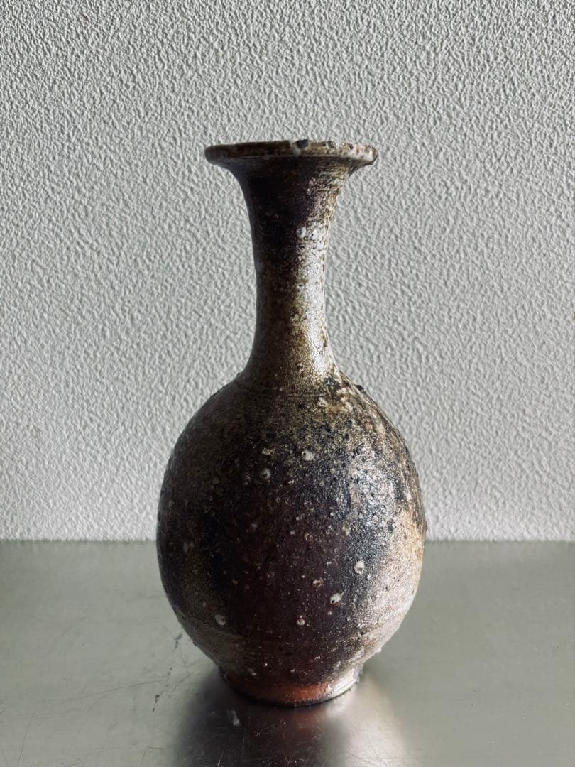 岸野寛　伊賀焼〆長頸壺　瓶　　花入　茶道
