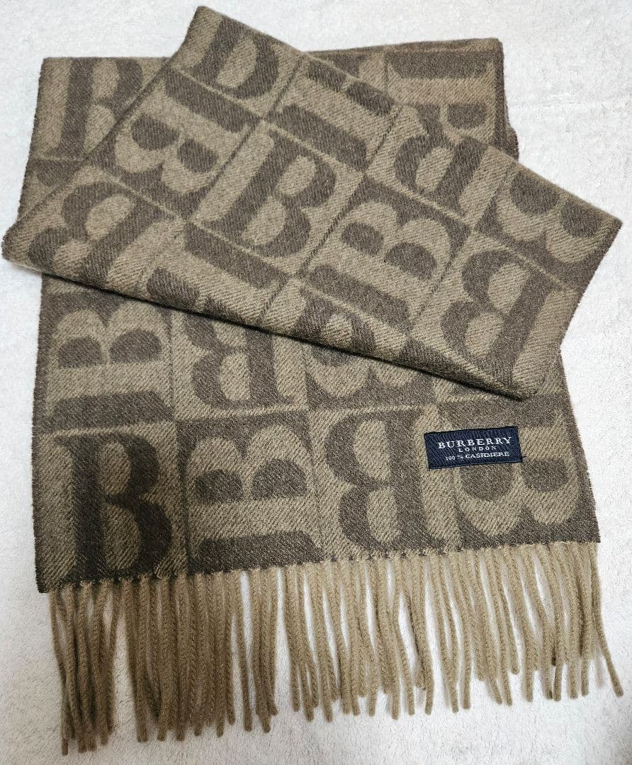 希少☆バーバリーBロゴマフラー☆カシミヤ100%