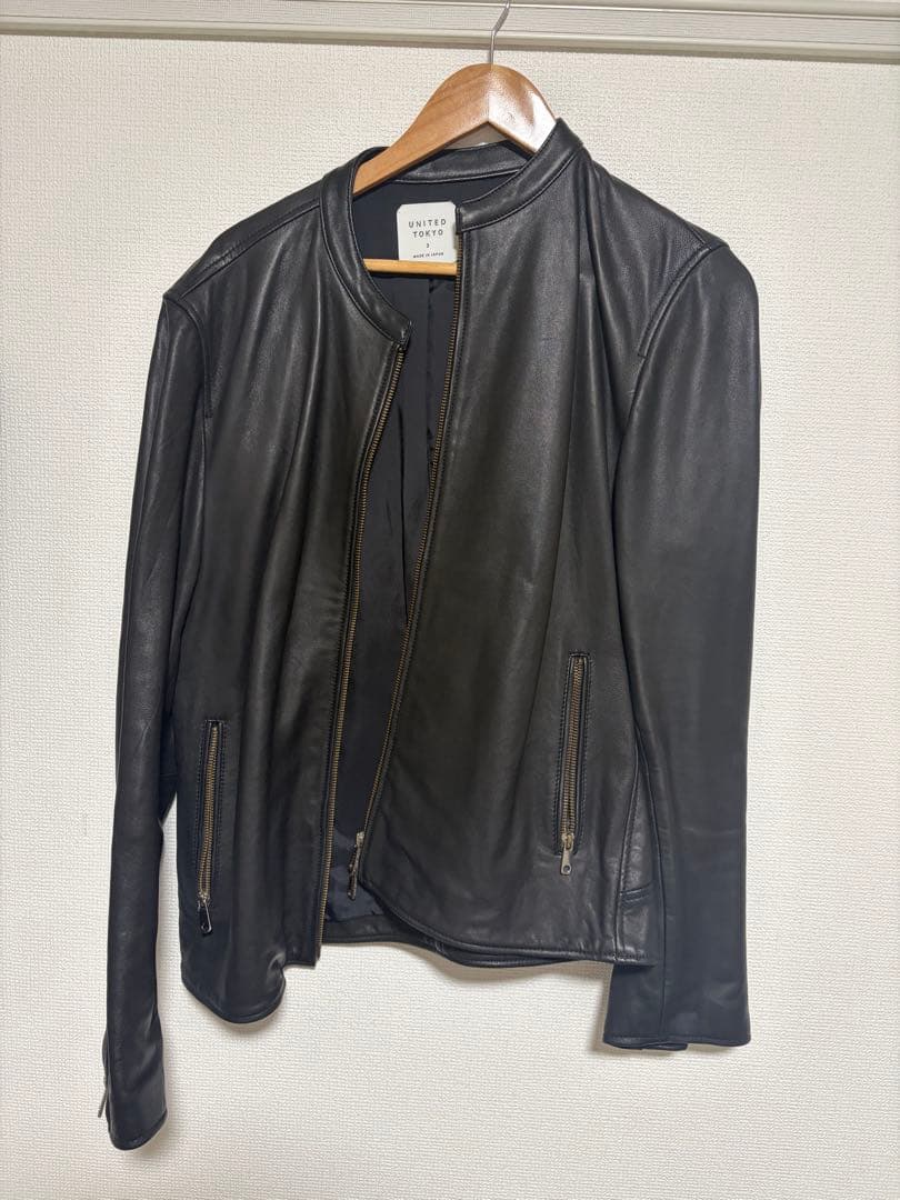 UNITED TOKYO ブラックレザーシングルライダースジャケット サイズ3