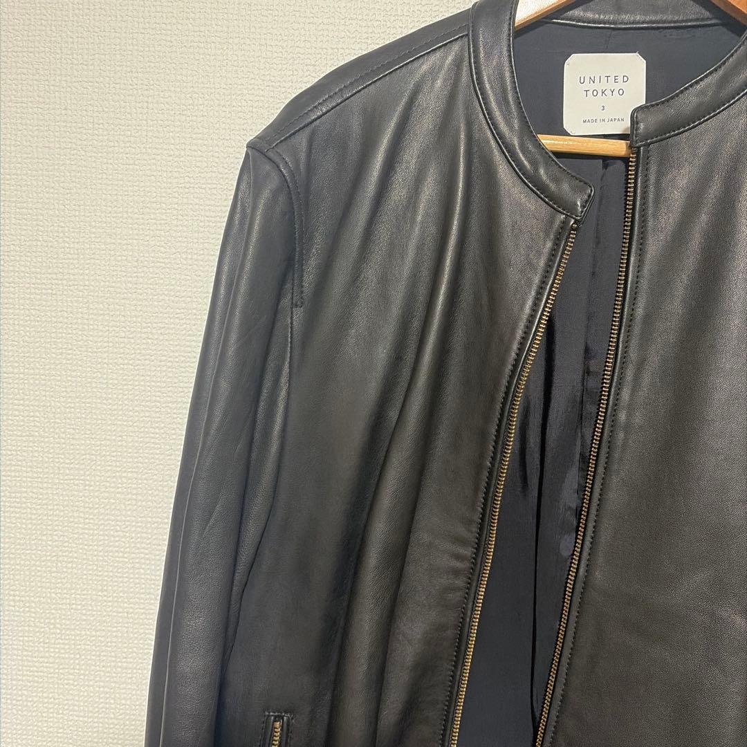 UNITED TOKYO ブラックレザーシングルライダースジャケット サイズ3