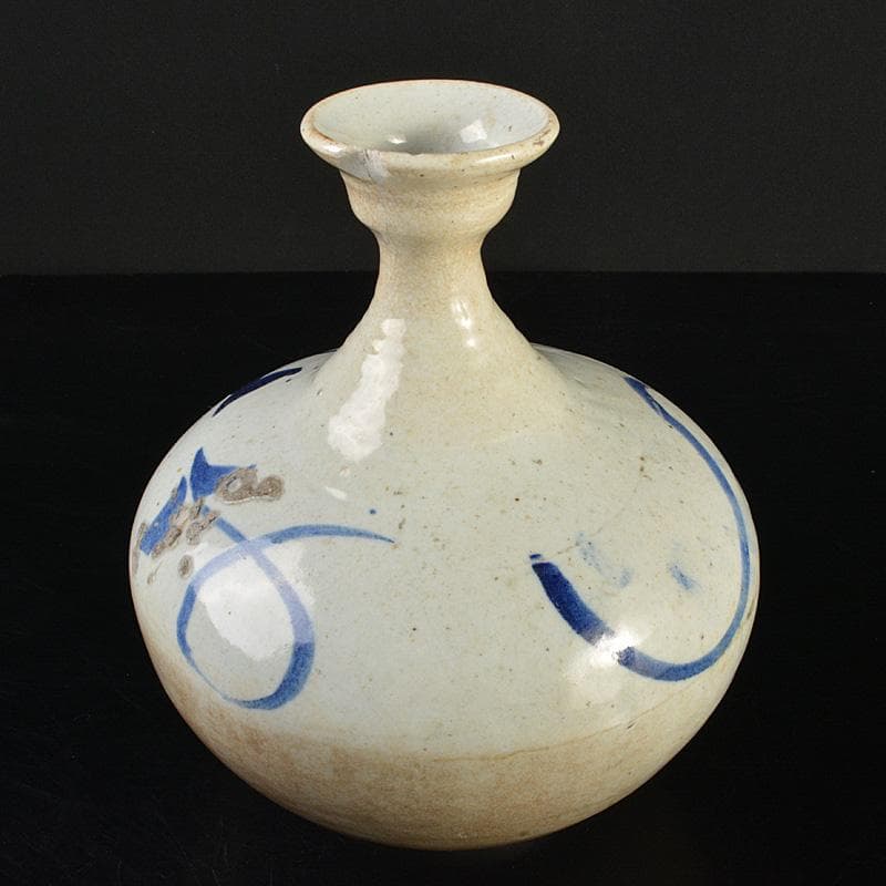 朝鮮美術　李朝　高麗白磁　染付　碗口瓶　V　R7489F