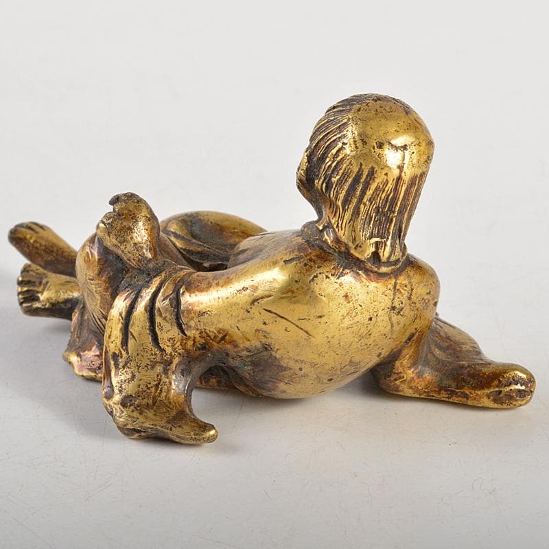 中国　古銅鍍金　人物像　達磨像　紙鎮　置物　M　R7465