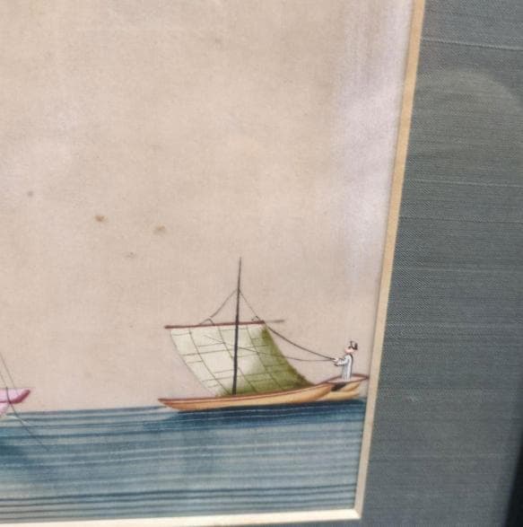 古画、さまざまな舟の生活　肉筆水彩画です。日本にはない表現が随所に見られます。６