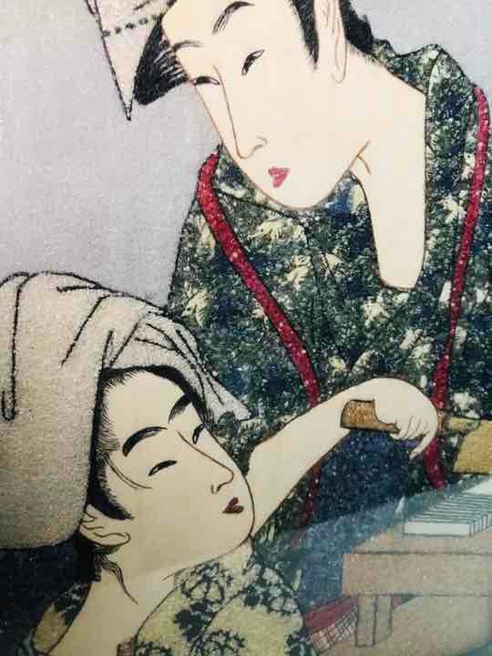 地域限定送料無料　歌麻呂浮世絵祇園美人絵　62cmルビー等宝石絵画　アンティーク