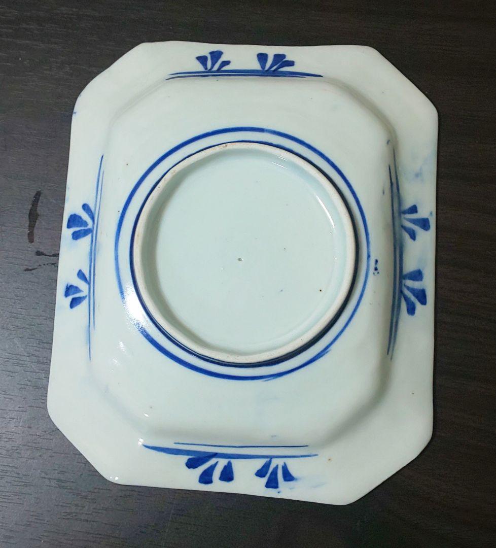 古伊万里 青い花柄 八角陶磁器　中皿5枚セット