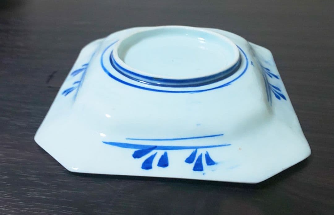 古伊万里 青い花柄 八角陶磁器　中皿5枚セット