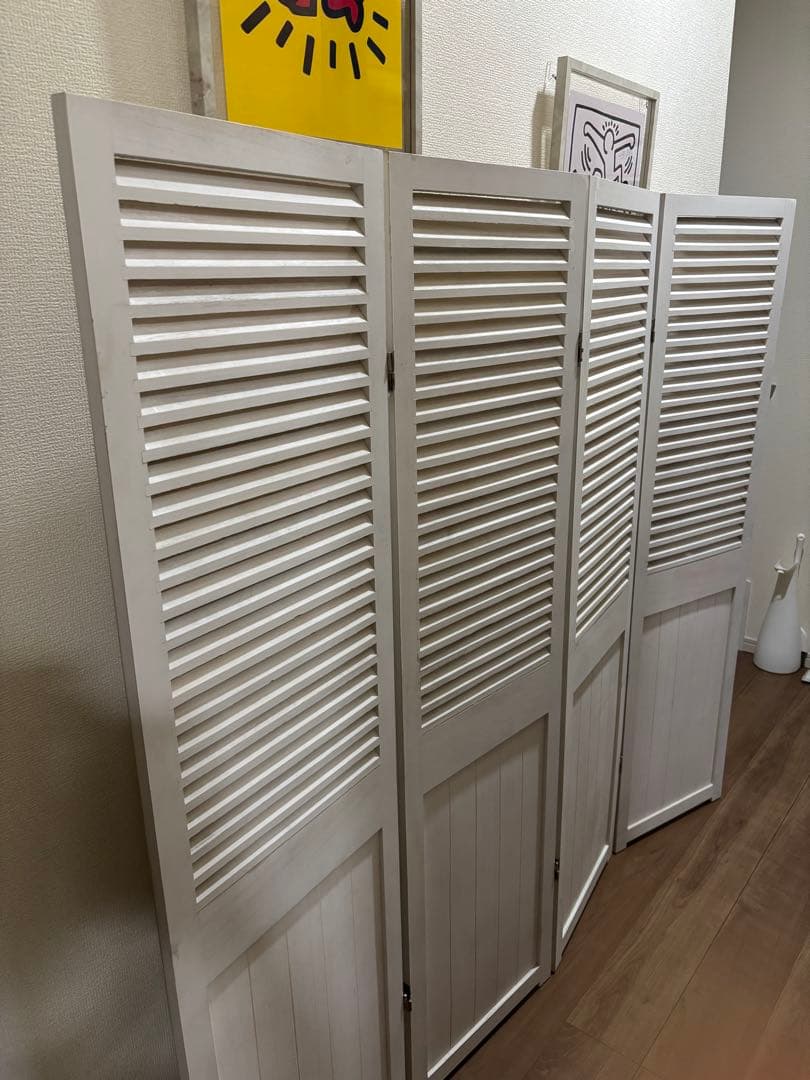 4連　パーテーション　ルーバー　アンティーク　ホワイト