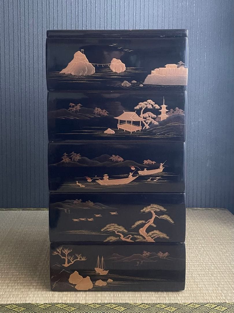 輪島塗　重箱　五段重箱　アンティーク　昭和50年　木箱付