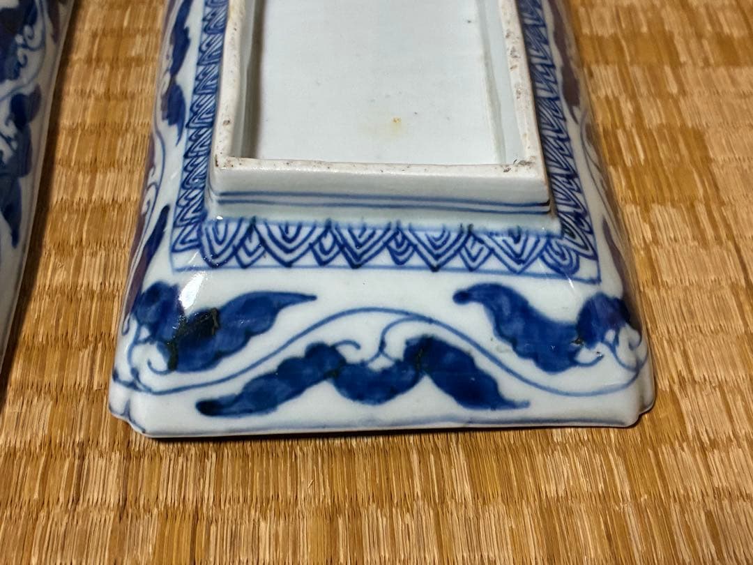 古伊万里 金彩 色絵 鳳凰紋 長皿 長方皿 二枚揃い 時代物