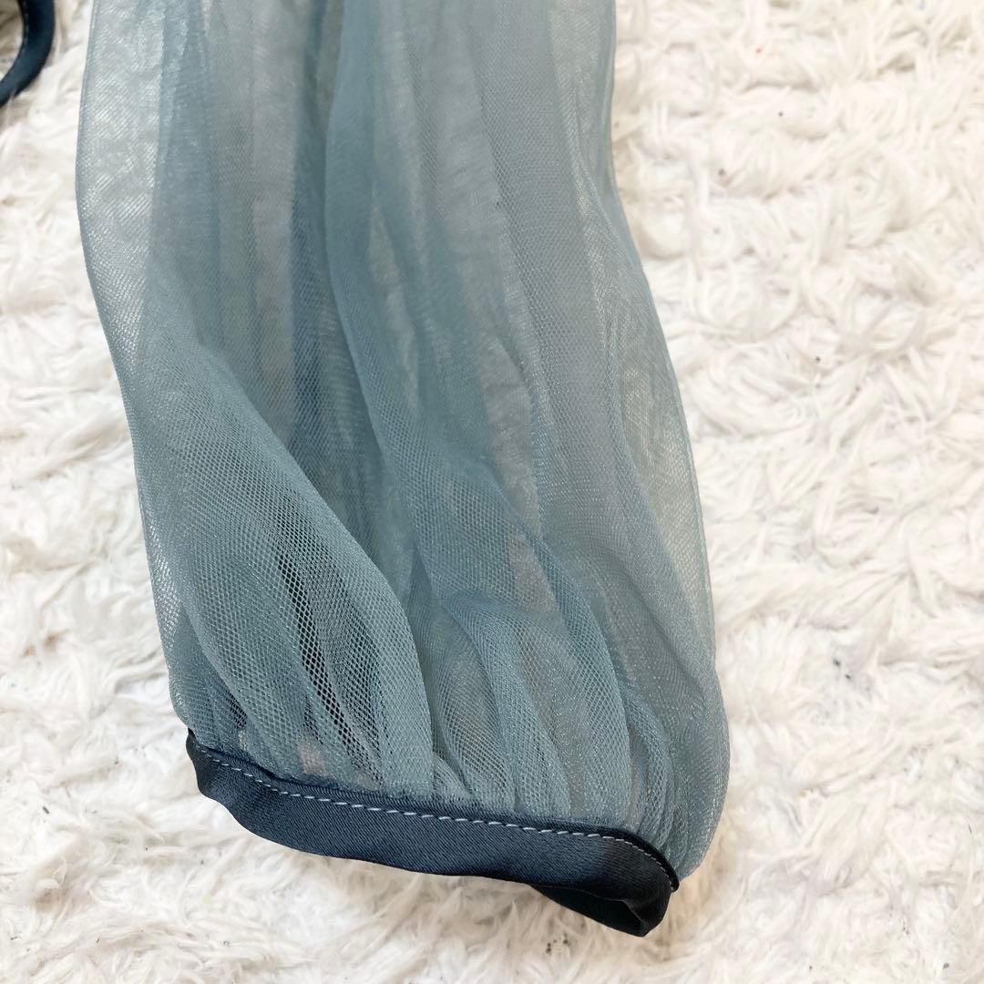 レジャ 花柄レーススパンコールハートカットドレス ロングワンピース M ブルー