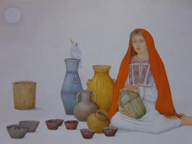 栗原喜依子、【白い月】、希少な額装用画集より、新品額装付、状態良好