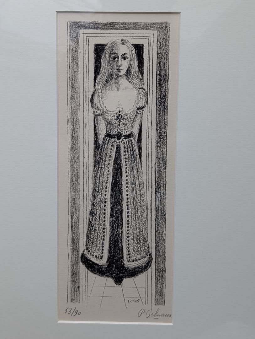 Paul Delvaux ポール・デルヴォー 石版画 「着衣のナイス」【額縁付】