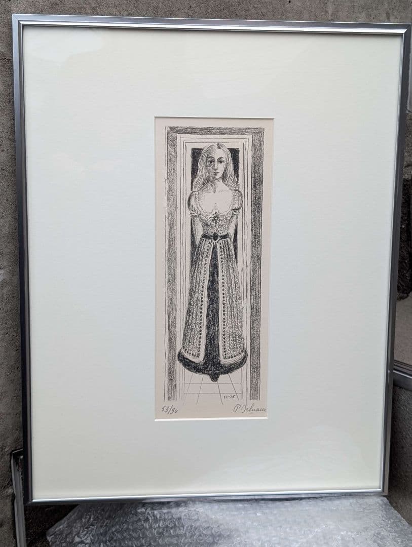 Paul Delvaux ポール・デルヴォー 石版画 「着衣のナイス」【額縁付】