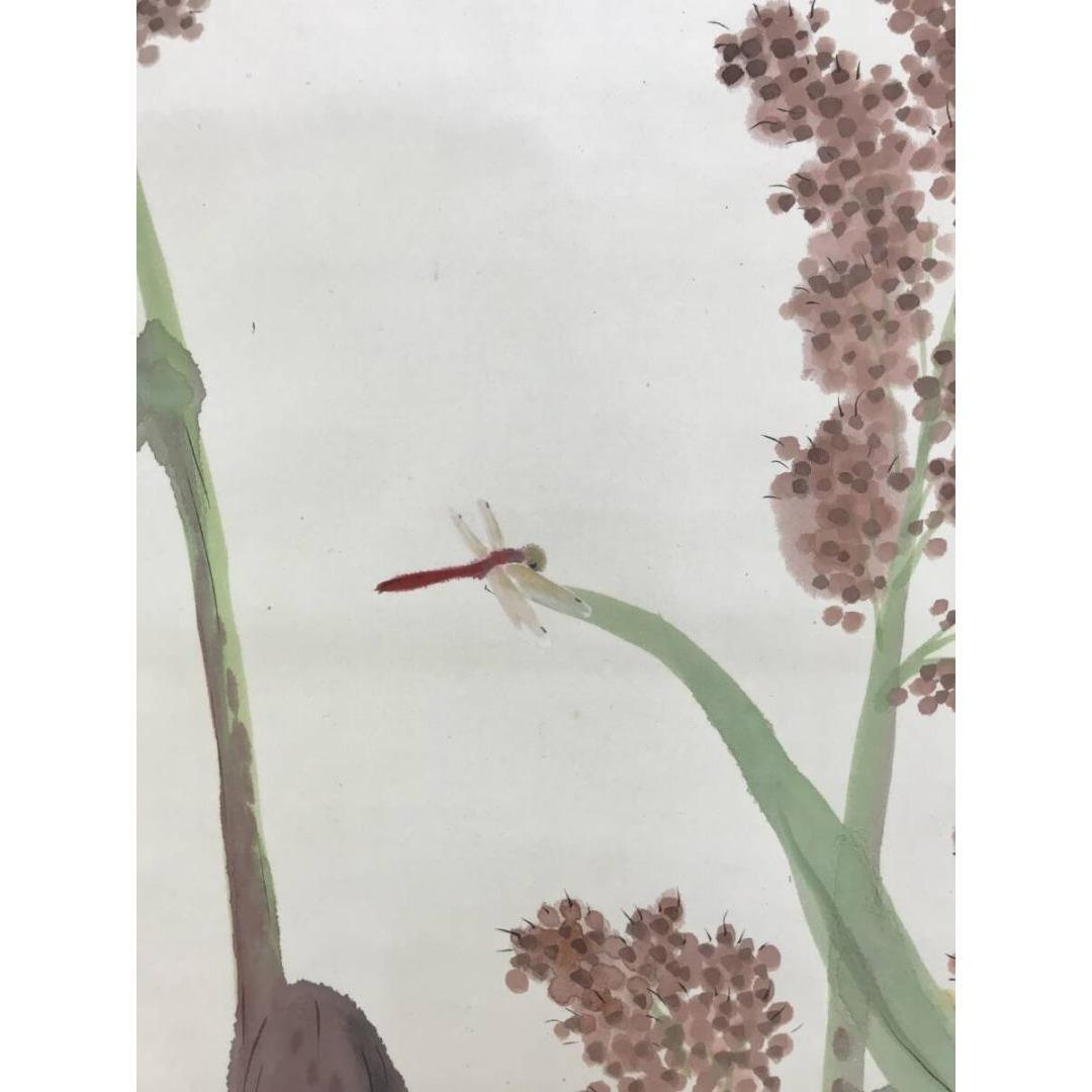 真作/長野草風/トウモロコシにトンボ/蜀黍/夏秋/掛軸/名家伝来/AK-449